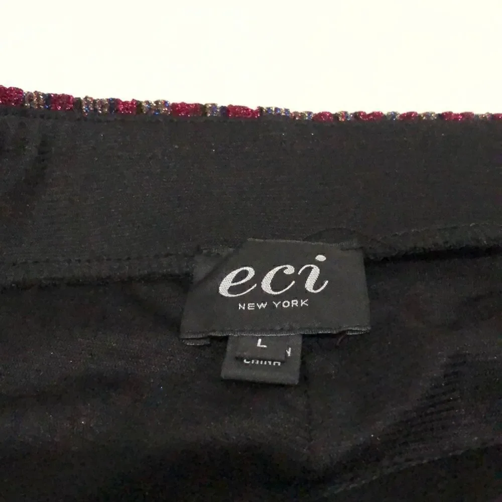 ECI Multicolored Metallic Striped Midi Skirt (L)